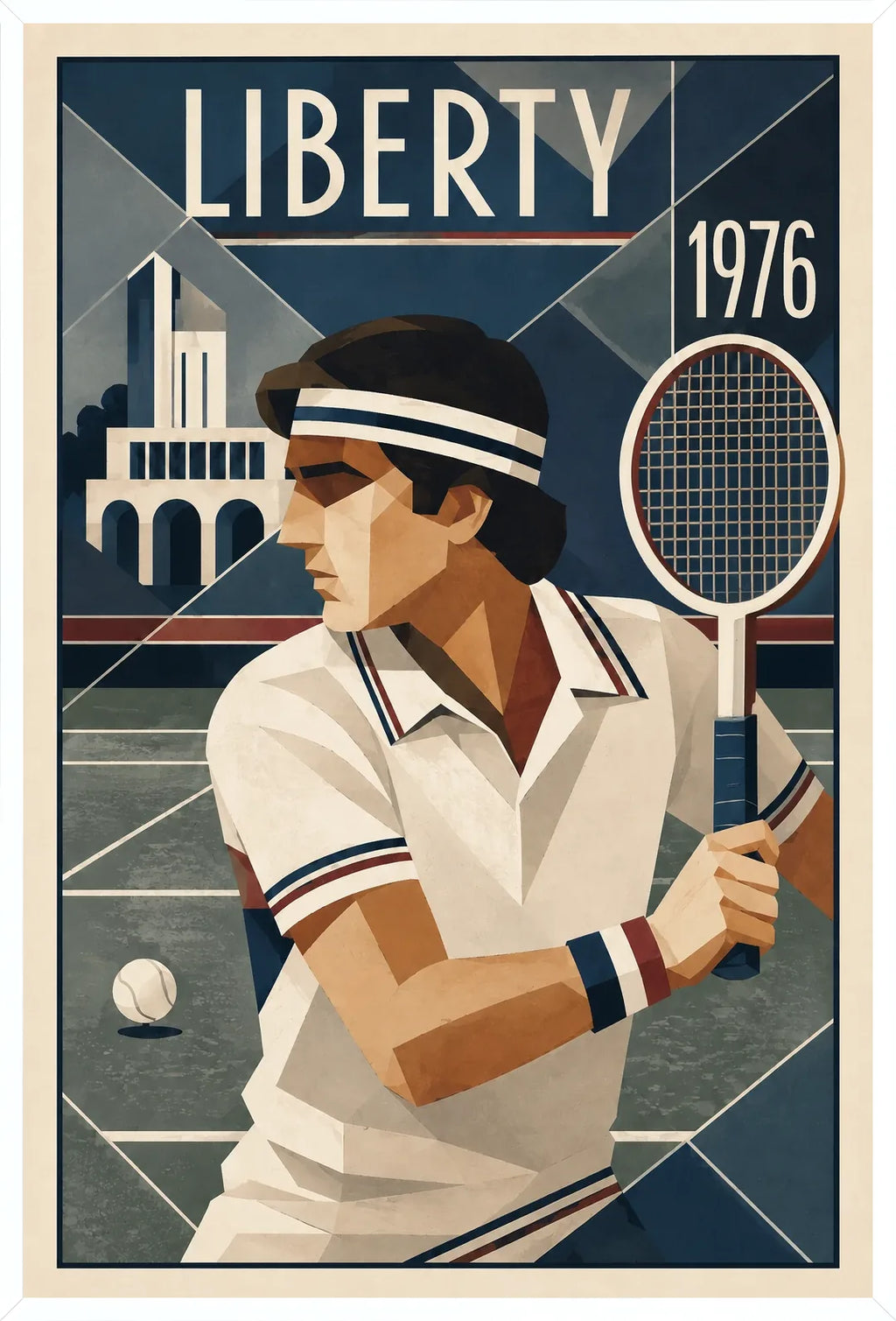 Affiche New York Tennis Liberty Tennis 1976 Har-Tru prêt, affiche Art déco de tennis new-yorkaise