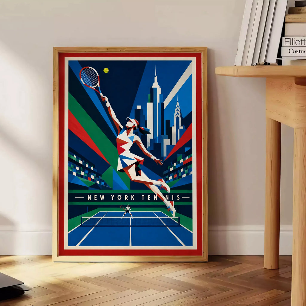 Affiche New York Tennis New York Tennis Femme action offensive, affiche Art déco de tennis new-yorkaise