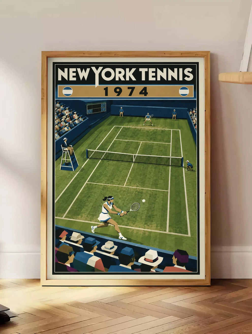 Affiche New York Tennis New York Tennis 1974 gazon revers croisé, affiche Art déco de tennis new-yorkaise