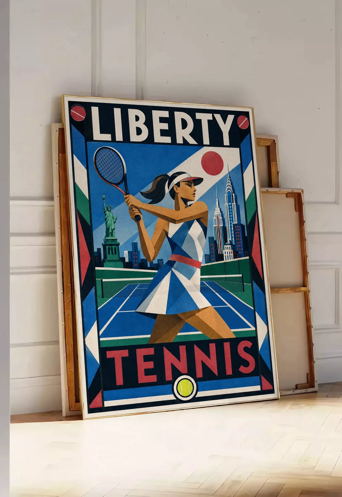 Affiche New York Tennis New York Tennis Femme revers Finish, affiche Art déco de tennis new-yorkaise
