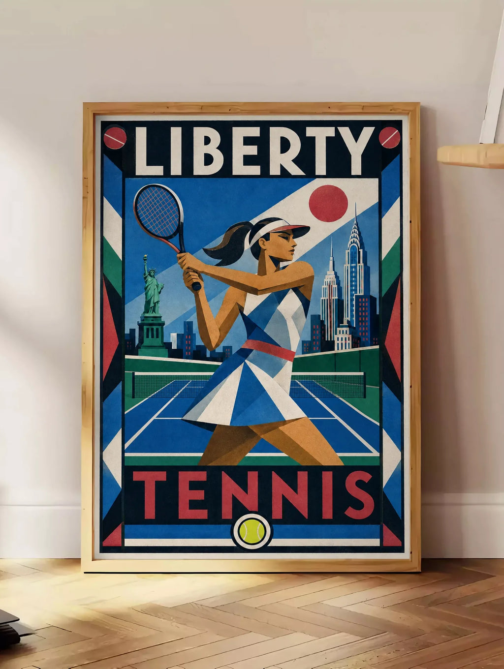 Affiche New York Tennis New York Tennis Femme revers Finish, affiche Art déco de tennis new-yorkaise