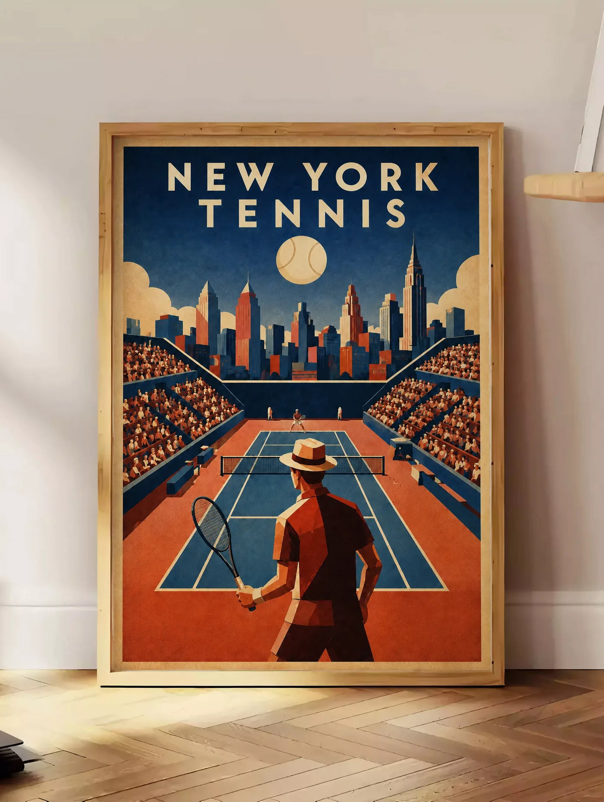 Affiche New York Tennis Homme Twilight Baseline 2, affiche Art déco de tennis new-yorkaise