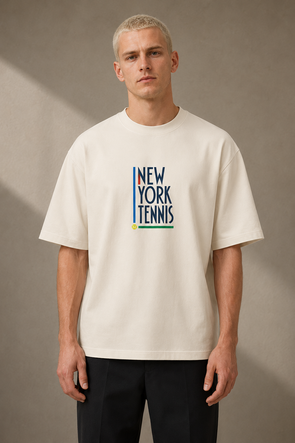 T-shirt New York Tennis Grille verticale 28. design textile unisexe [color:natural] [view:front]