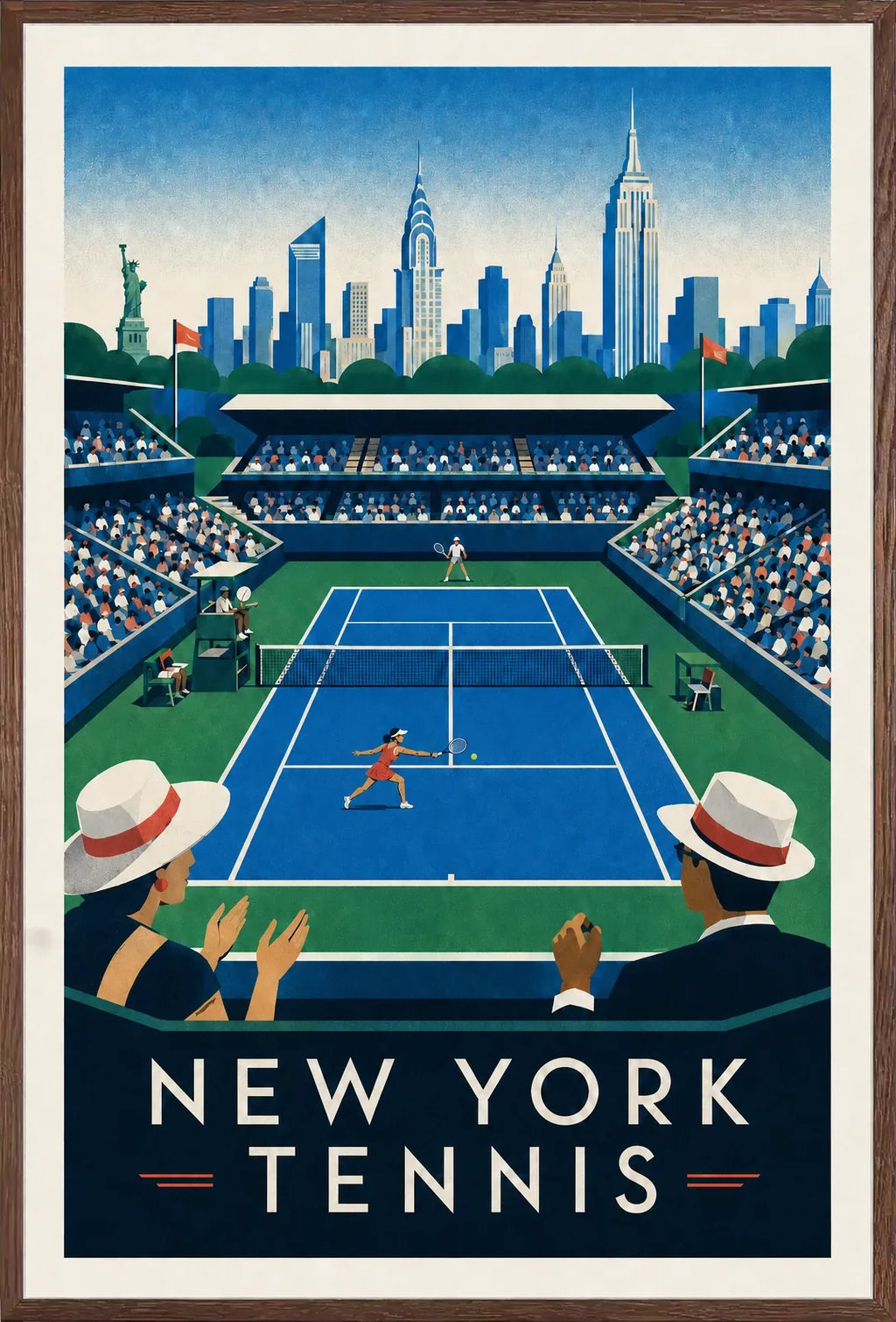 Affiche New York Tennis Stadium Femme Sprint volée, affiche Art déco de tennis new-yorkaise