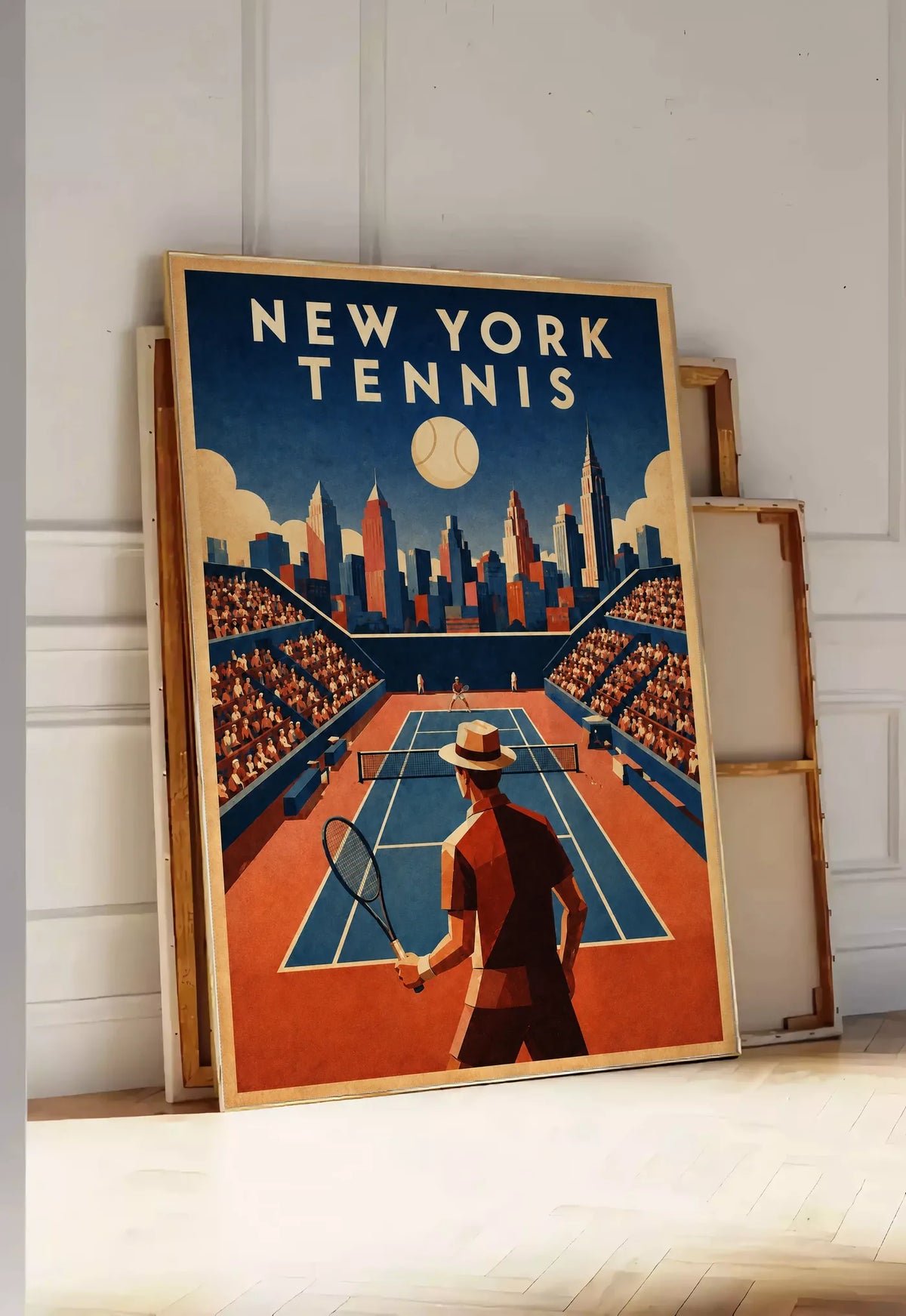 Affiche New York Tennis Homme Twilight Baseline 2, affiche Art déco de tennis new-yorkaise