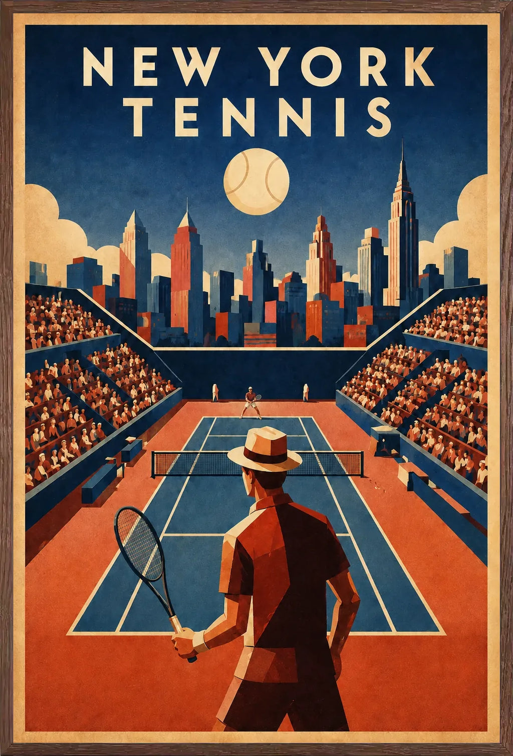 Affiche New York Tennis Homme Twilight Baseline 2, affiche Art déco de tennis new-yorkaise