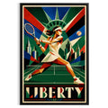 Affiche New York Tennis Femme Liberty revers, affiche Art déco de tennis new-yorkaise