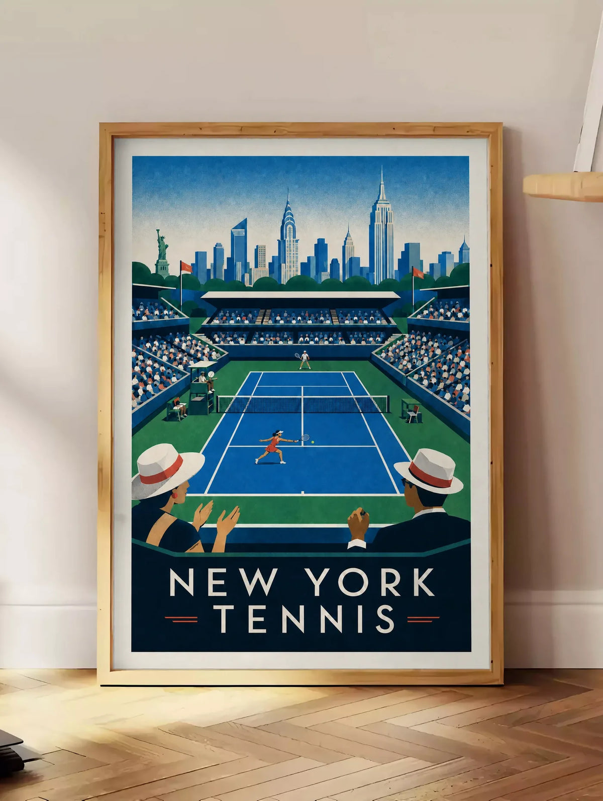 Affiche New York Tennis Stadium Femme Sprint volée, affiche Art déco de tennis new-yorkaise