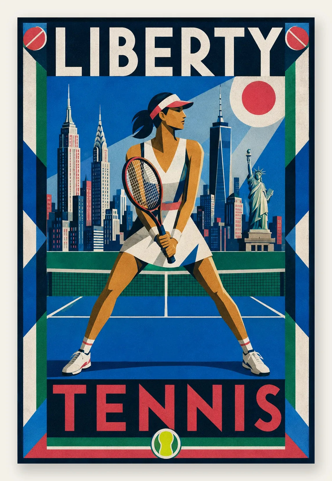 Affiche New York Tennis New York Tennis Femme prêt Pose, affiche Art déco de tennis new-yorkaise