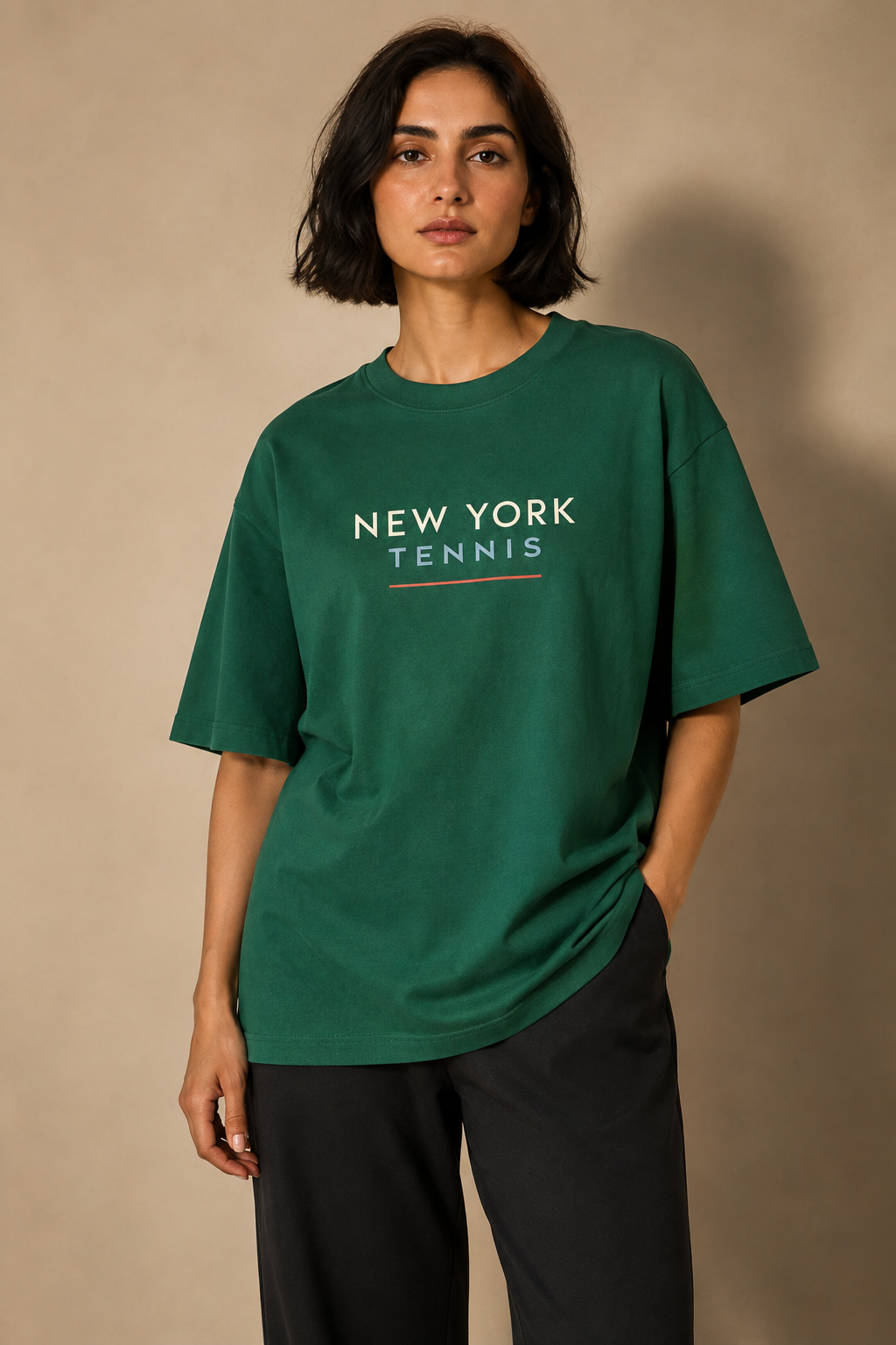 T-shirt New York Tennis Lettres espacées 19. design textile unisexe [color:green] [view:front]