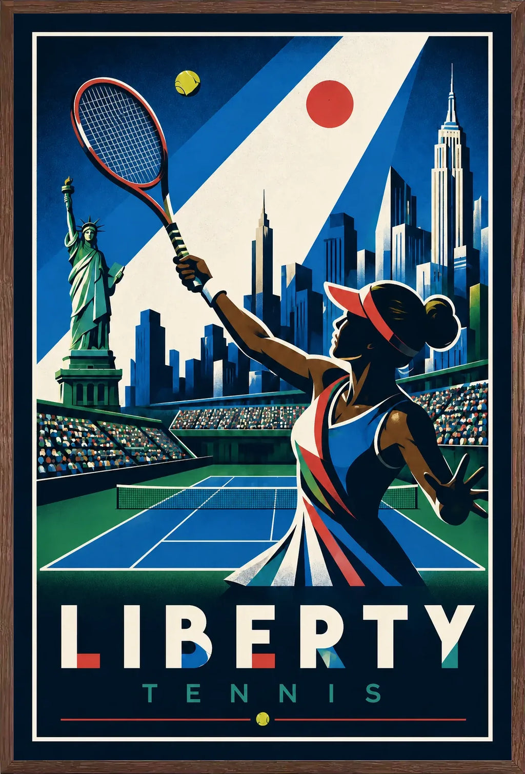 Affiche New York Tennis New York Tennis Femme volée haute, affiche Art déco de tennis new-yorkaise