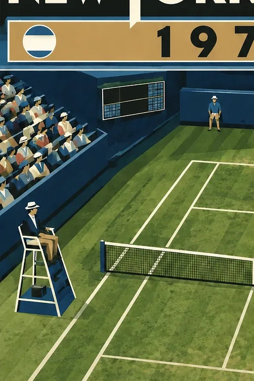 Affiche New York Tennis New York Tennis 1974 gazon revers croisé, affiche Art déco de tennis new-yorkaise