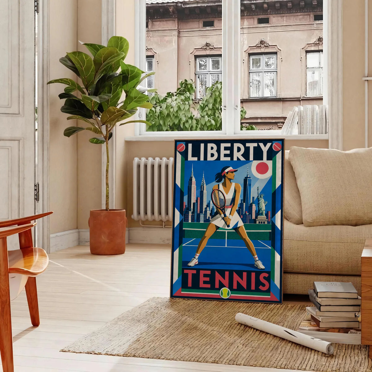 Affiche New York Tennis New York Tennis Femme prêt Pose, affiche Art déco de tennis new-yorkaise