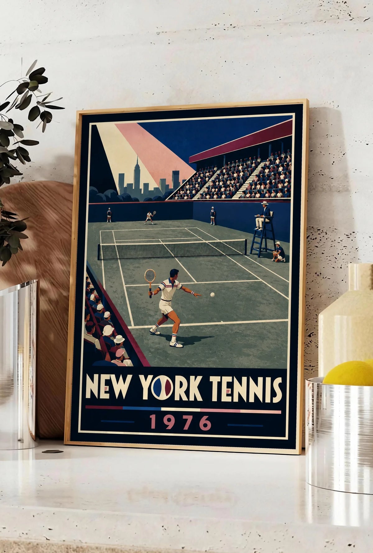 Affiche New York Tennis New York Tennis 1976 Har-Tru vue latérale View, affiche Art déco de tennis new-yorkaise
