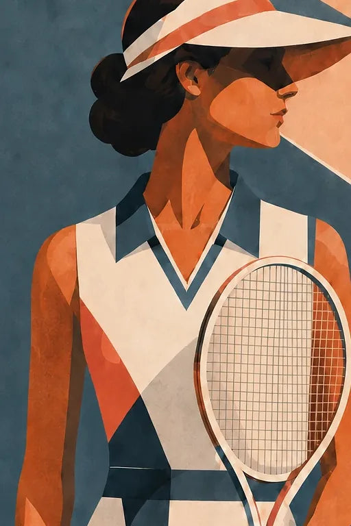 Affiche New York Tennis Femme Coral profil, affiche Art déco de tennis new-yorkaise