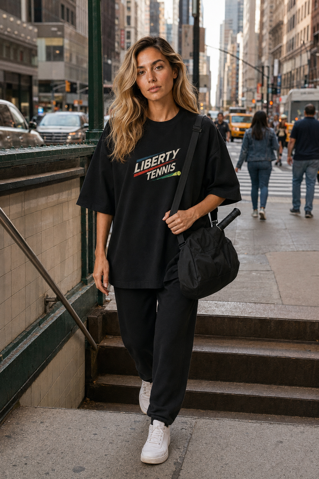 T-shirt New York Tennis Diagonale cinétique 31. design textile unisexe [color:black] [view:front]
