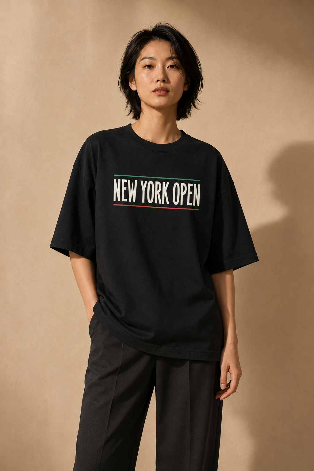 T-shirt New York Tennis Typographie compacte 15. design textile unisexe [color:black] [view:front]