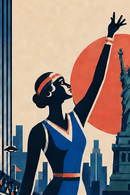 Affiche New York Tennis Liberty Tennis Femme service, affiche Art déco de tennis new-yorkaise
