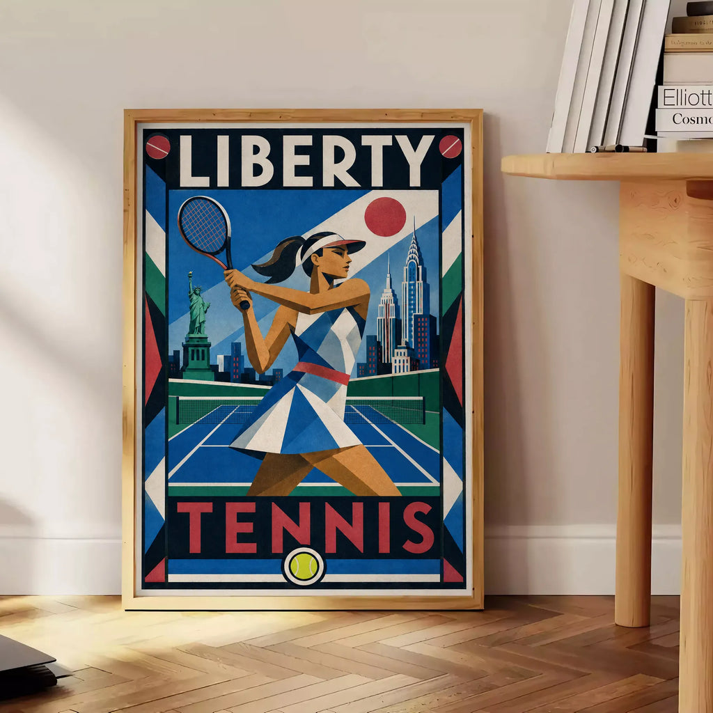Affiche New York Tennis New York Tennis Femme revers Finish, affiche Art déco de tennis new-yorkaise
