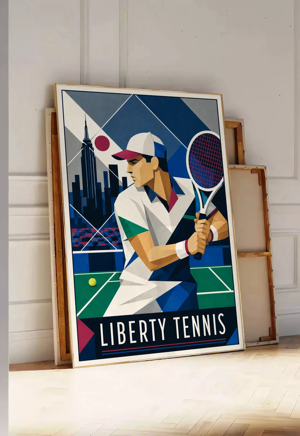 Affiche New York Tennis New York Male Art Deco Coiled revers, affiche Art déco de tennis new-yorkaise