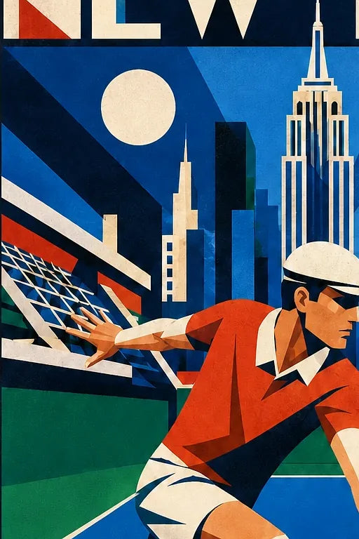 Affiche New York Tennis New York Tennis Homme slice bas, affiche Art déco de tennis new-yorkaise