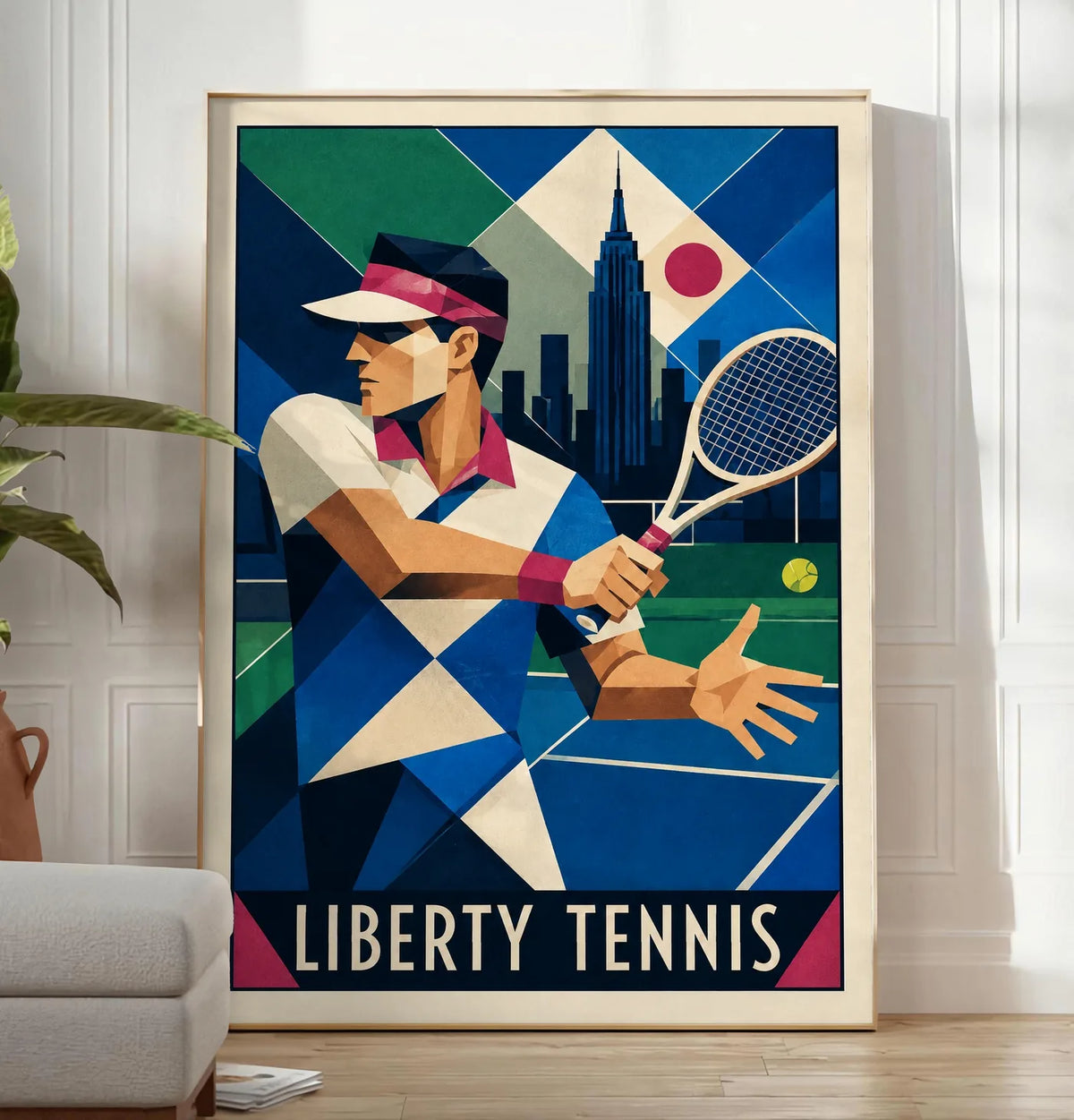Affiche New York Tennis Art Deco Homme Forehand Followthrough, affiche Art déco de tennis new-yorkaise