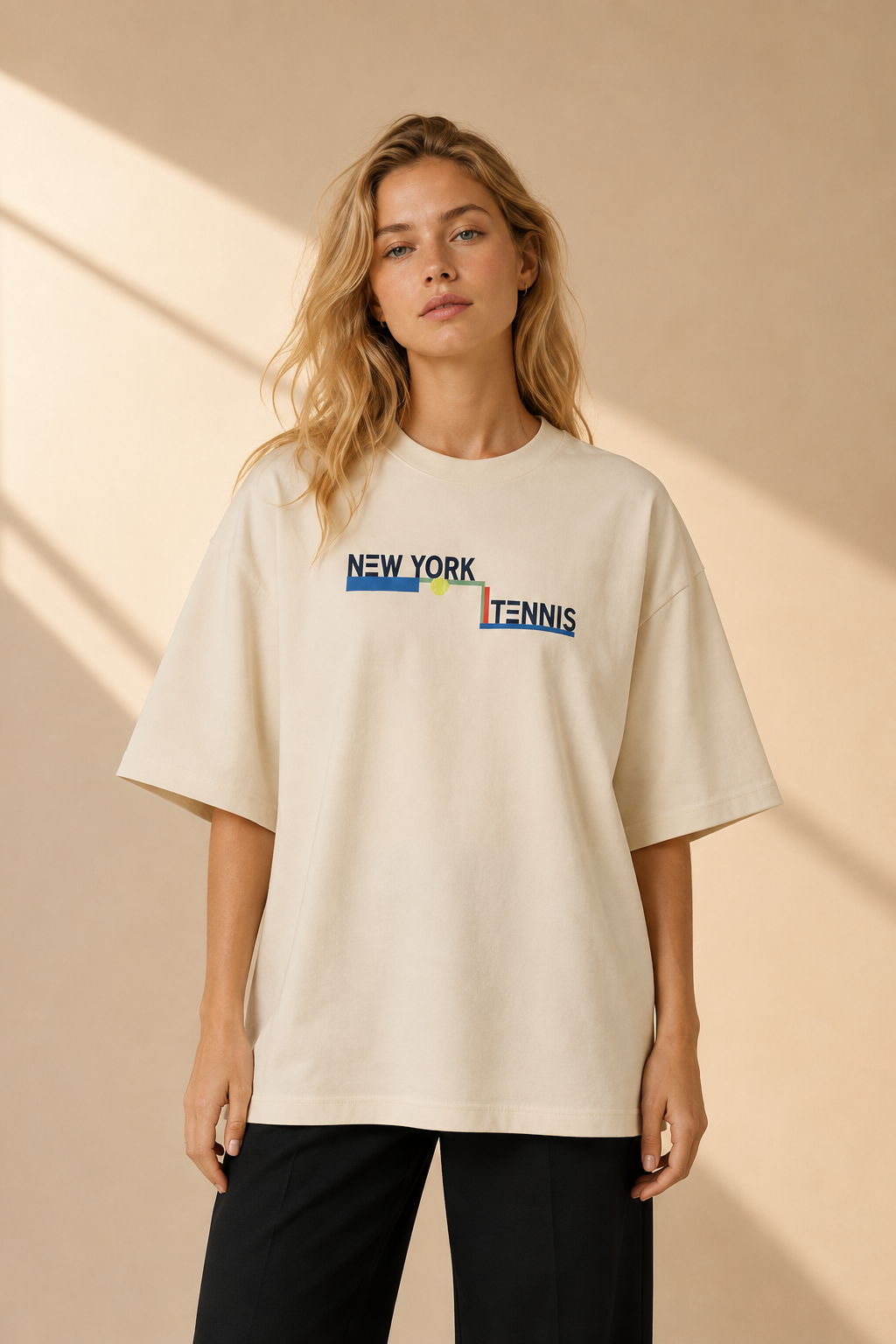 T-shirt New York Tennis Escaliers 25. design textile unisexe [color:natural] [view:front]