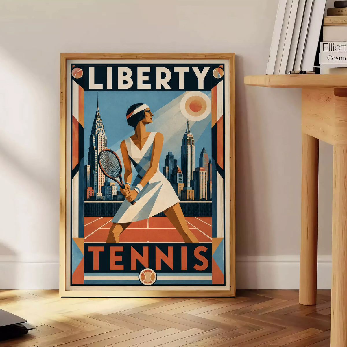 Affiche New York Tennis Femme panorama new-yorkais prêt Pose, affiche Art déco de tennis new-yorkaise
