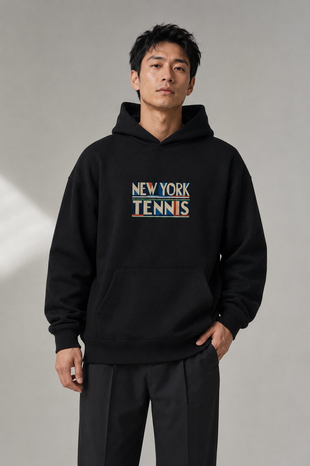 Sweat à capuche New York Tennis Monumental 7. design textile unisexe [color:black] [view:front]
