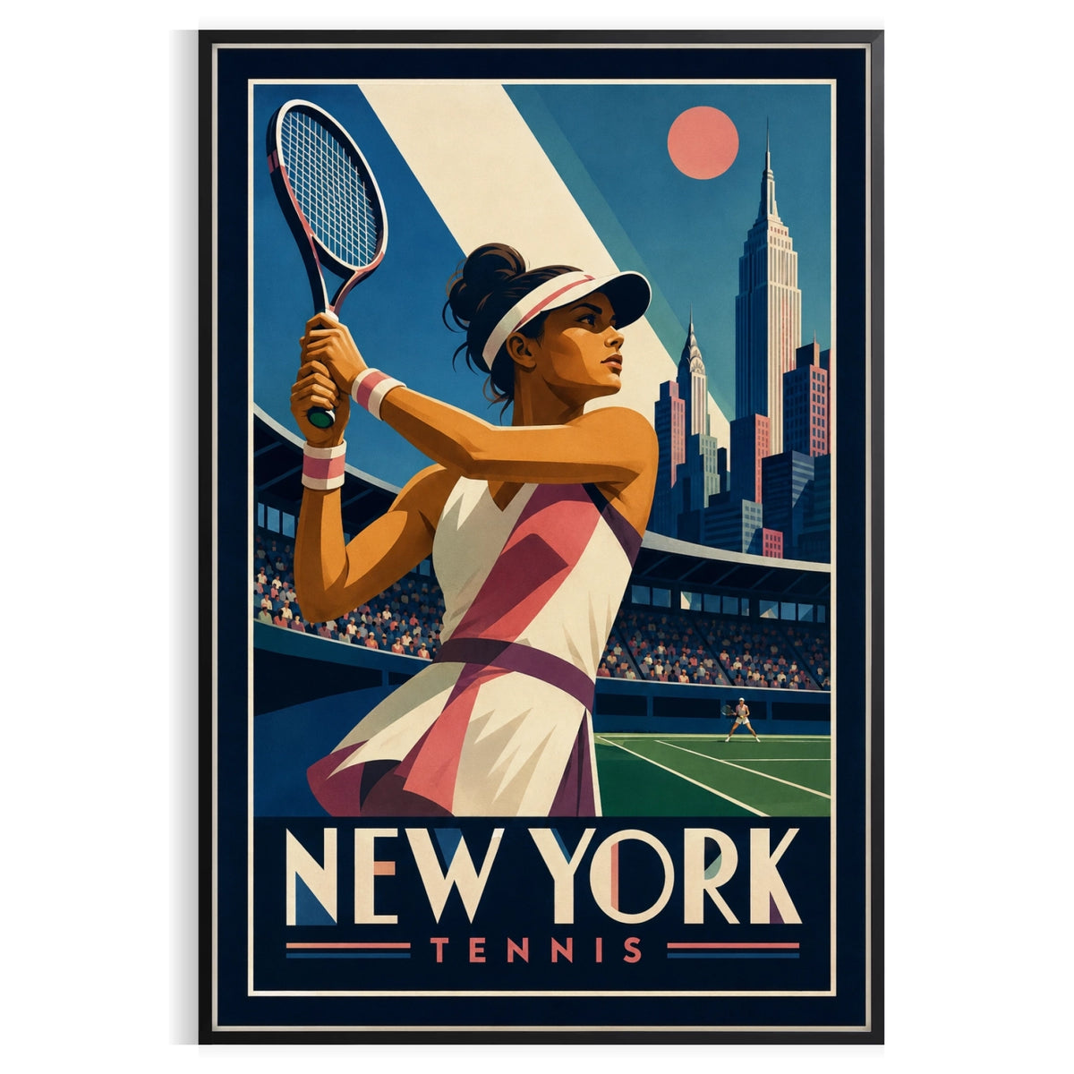 Affiche New York Tennis Tennis Female revers à deux mains Finish, affiche Art déco de tennis new-yorkaise