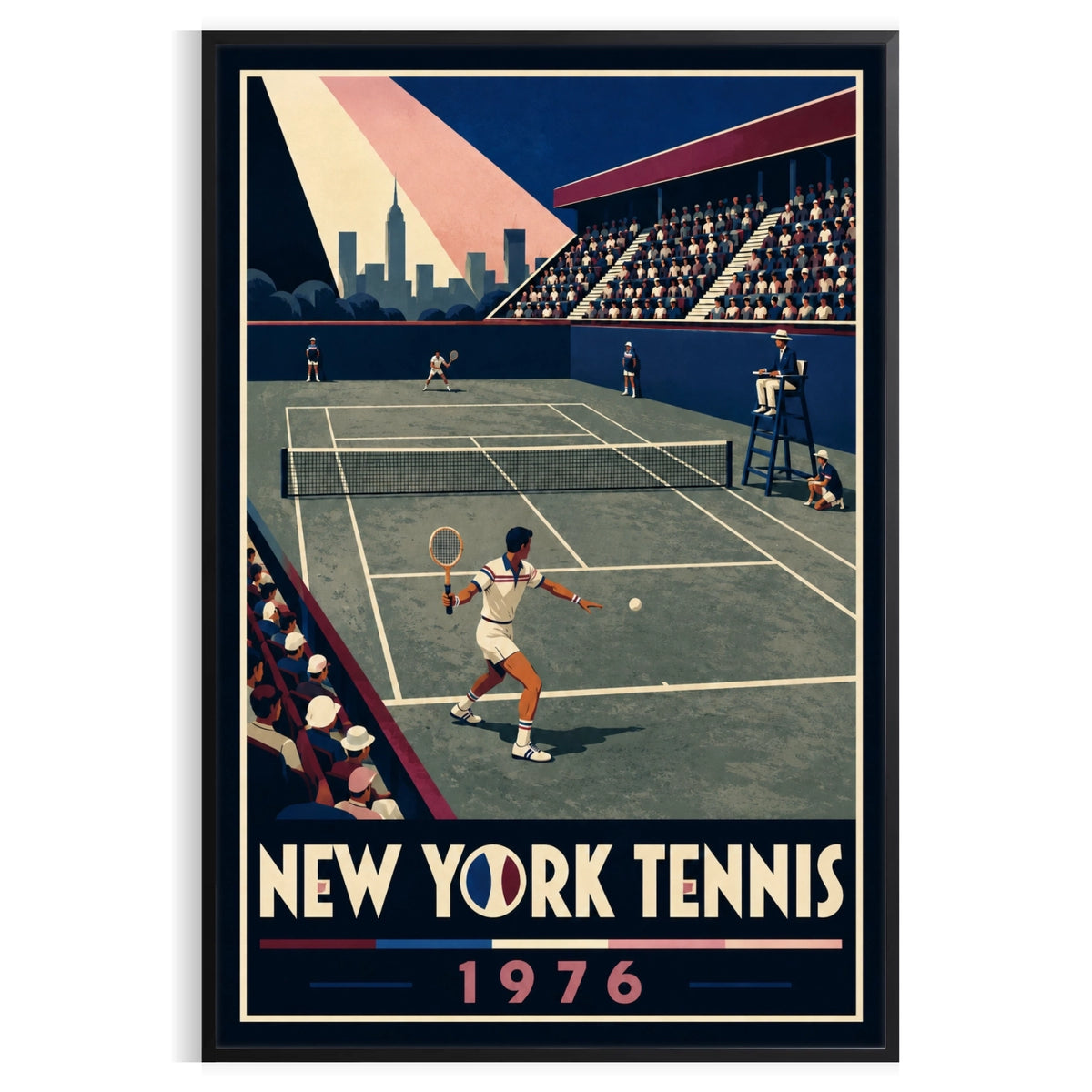 Affiche New York Tennis New York Tennis 1976 Har-Tru vue latérale View, affiche Art déco de tennis new-yorkaise