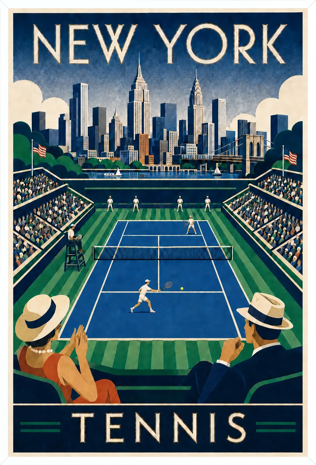 Affiche New York Tennis New York Tennis Stadium Court View, affiche Art déco de tennis new-yorkaise