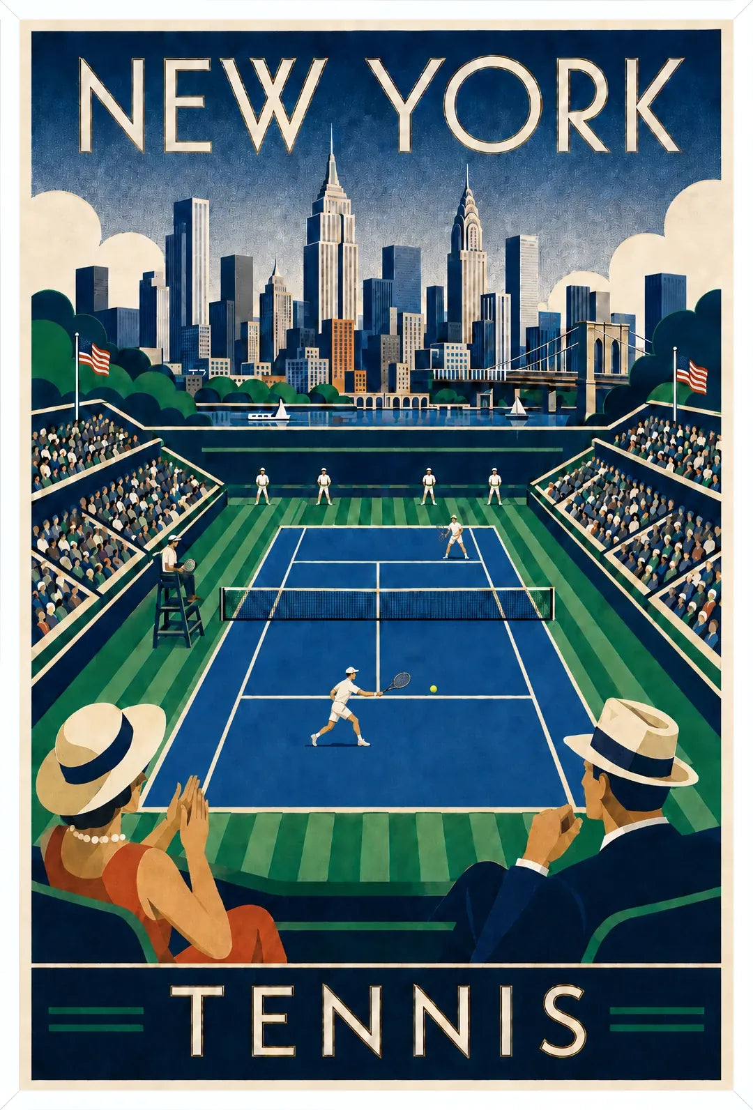 Affiche New York Tennis New York Tennis Stadium Court View, affiche Art déco de tennis new-yorkaise