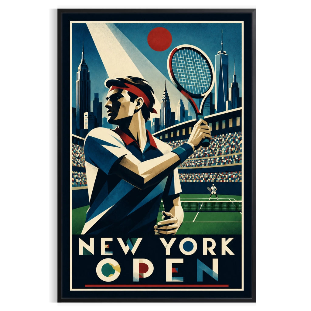 Affiche New York Tennis Open Male High Forehand Finish, affiche Art déco de tennis new-yorkaise