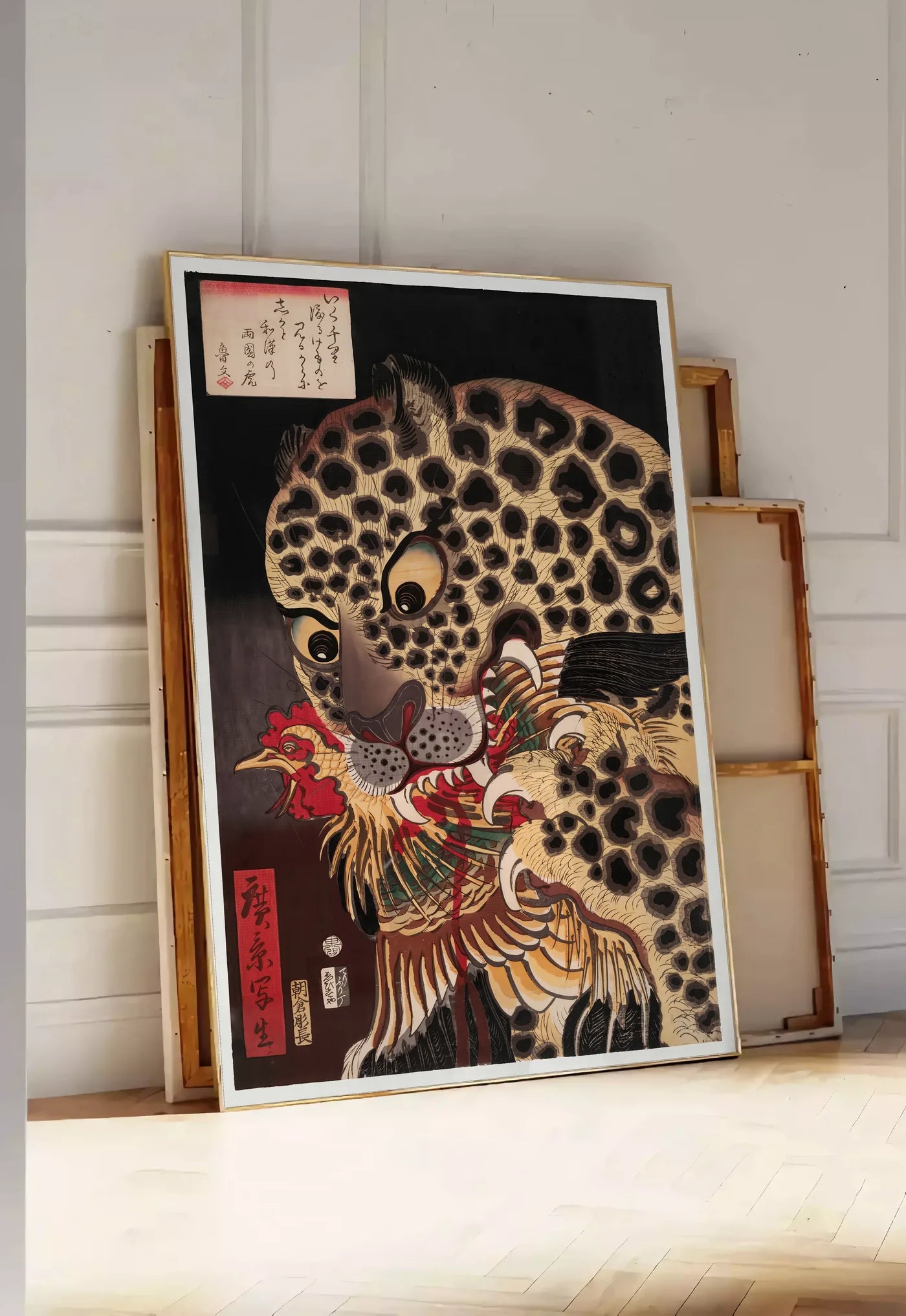 Affiche Tigre de Ryokoku Japonaise — Utagawa Hirokage — mise en situation dans une entrée