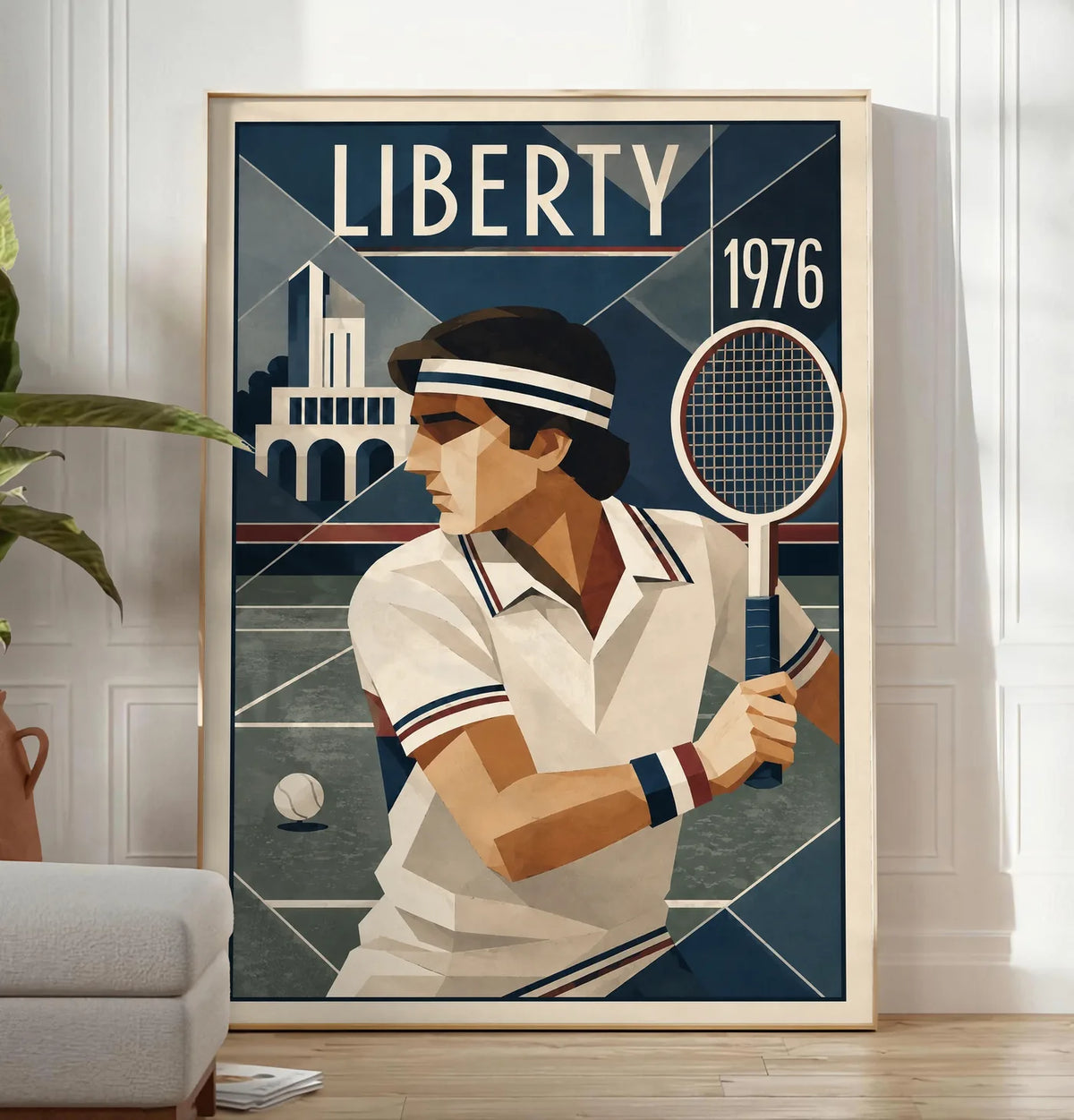 Affiche New York Tennis Liberty Tennis 1976 Har-Tru prêt, affiche Art déco de tennis new-yorkaise
