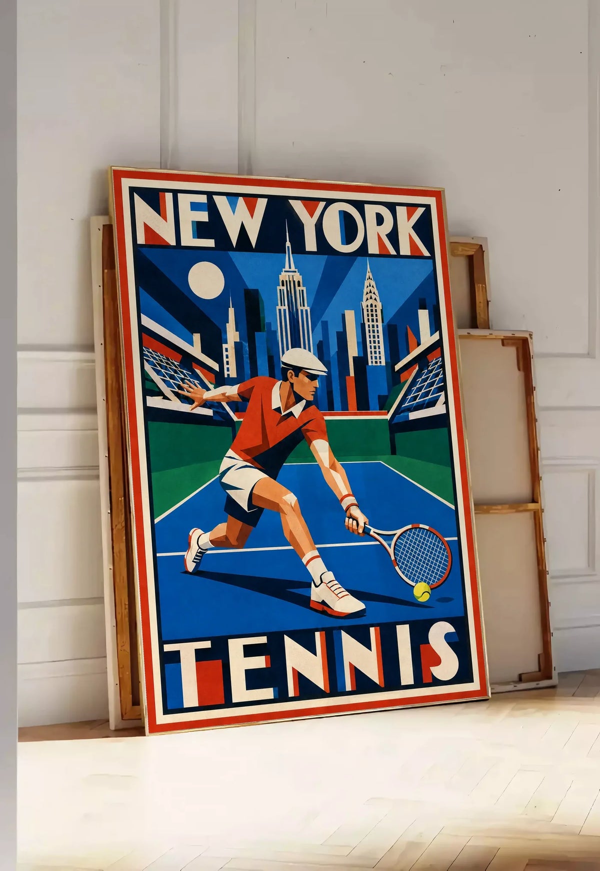 Affiche New York Tennis New York Tennis Homme slice bas, affiche Art déco de tennis new-yorkaise