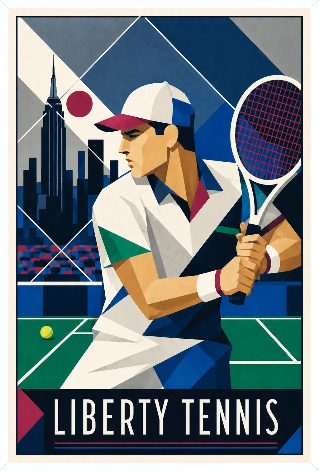 Affiche New York Tennis New York Male Art Deco Coiled revers, affiche Art déco de tennis new-yorkaise