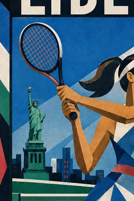 Affiche New York Tennis New York Tennis Femme revers Finish, affiche Art déco de tennis new-yorkaise