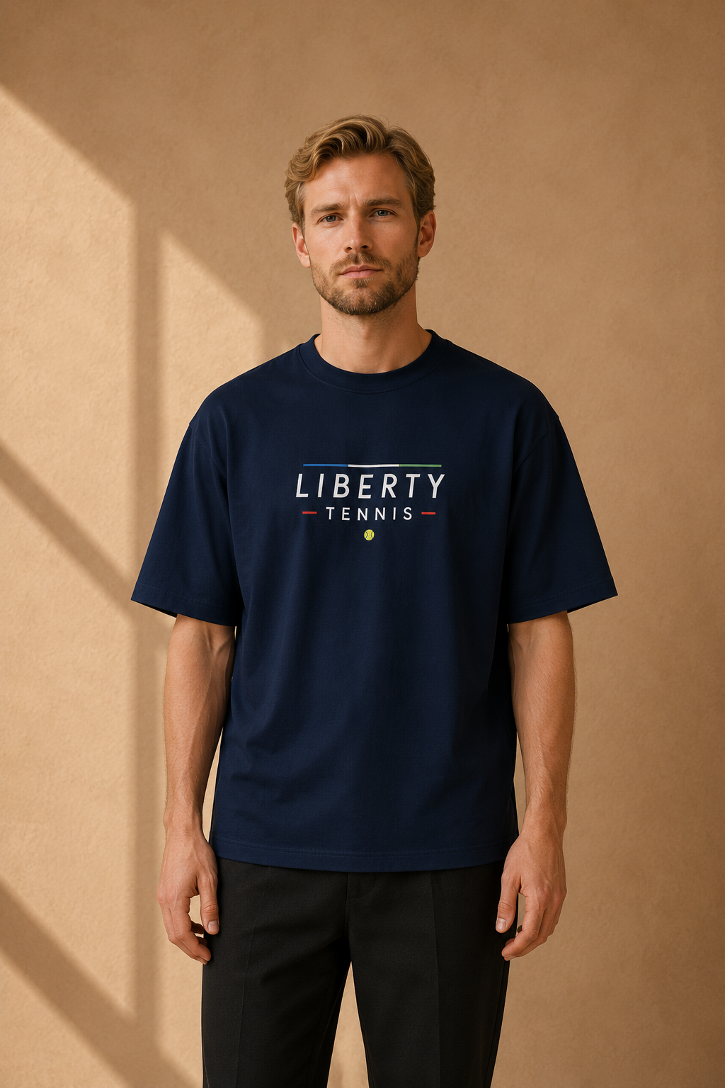 T-shirt New York Tennis Lettres espacées 24. design textile unisexe [color:navy] [view:front]