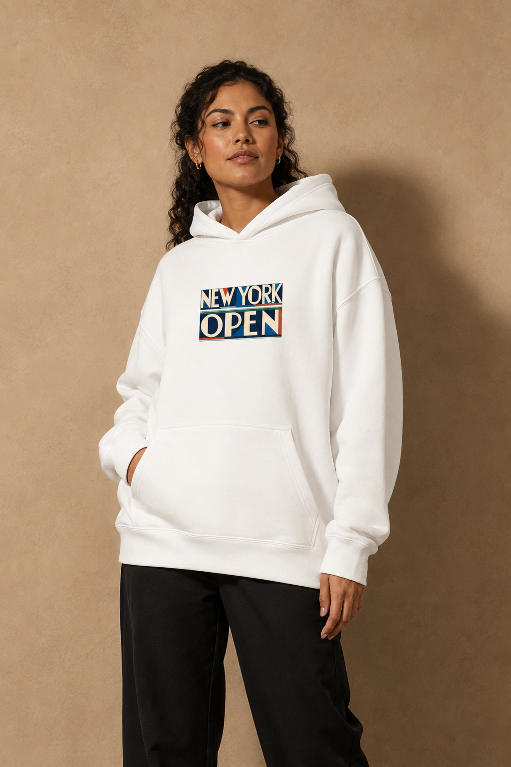 Sweat à capuche New York Tennis Monumental 8. design textile unisexe [color:white] [view:front]