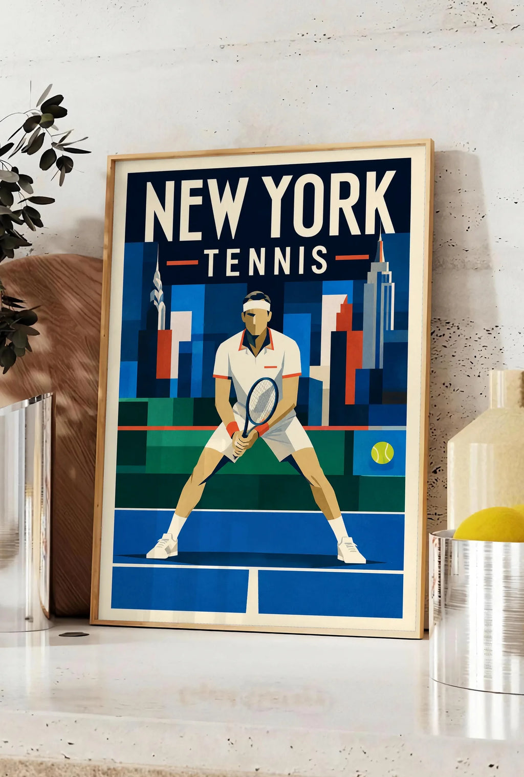 Affiche New York Tennis Ny Male Split Step prêt, affiche Art déco de tennis new-yorkaise