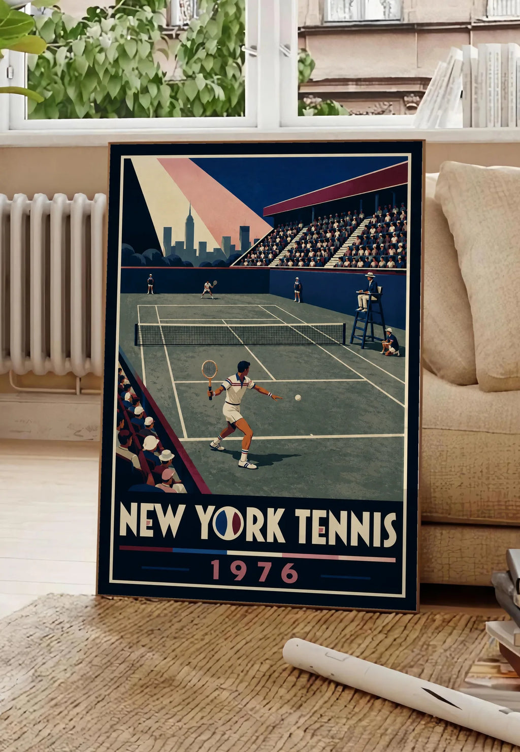 Affiche New York Tennis New York Tennis 1976 Har-Tru vue latérale View, affiche Art déco de tennis new-yorkaise