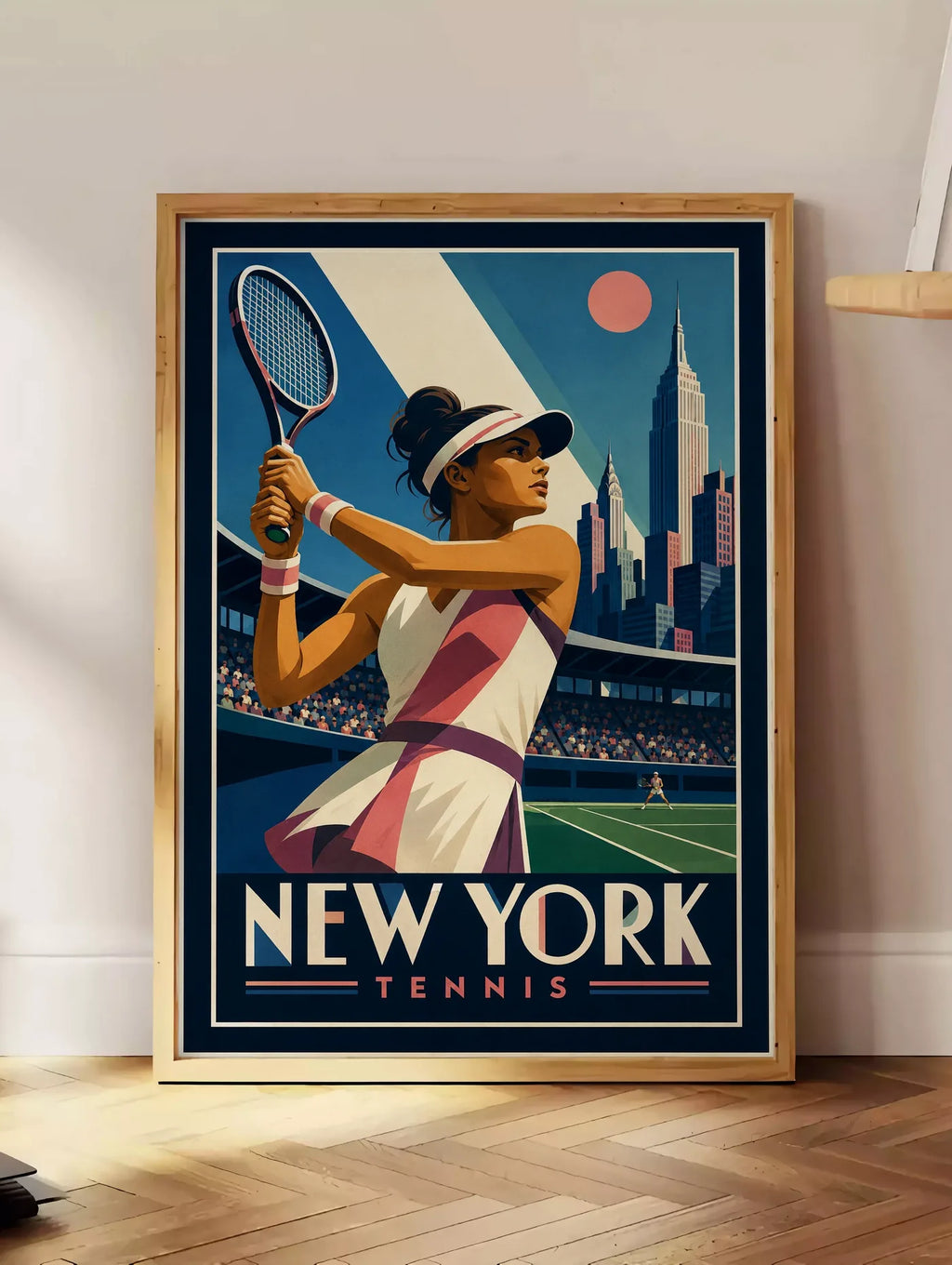 Affiche New York Tennis Tennis Female revers à deux mains Finish, affiche Art déco de tennis new-yorkaise