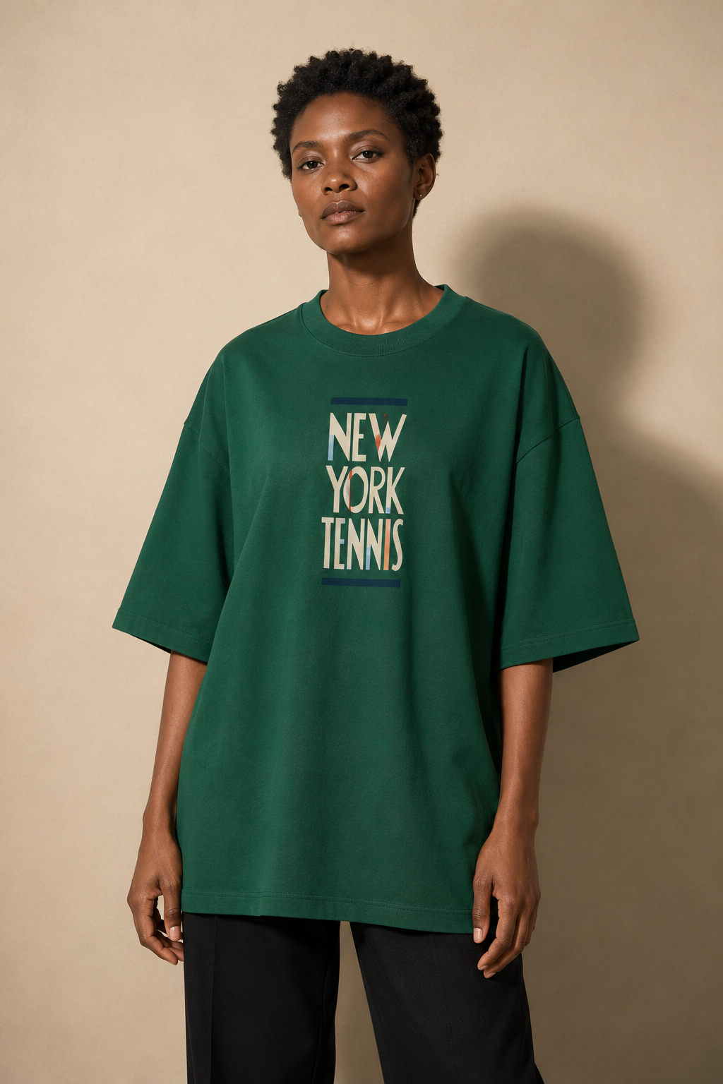 T-shirt New York Tennis Typographie compacte 22. design textile unisexe [color:green] [view:front]