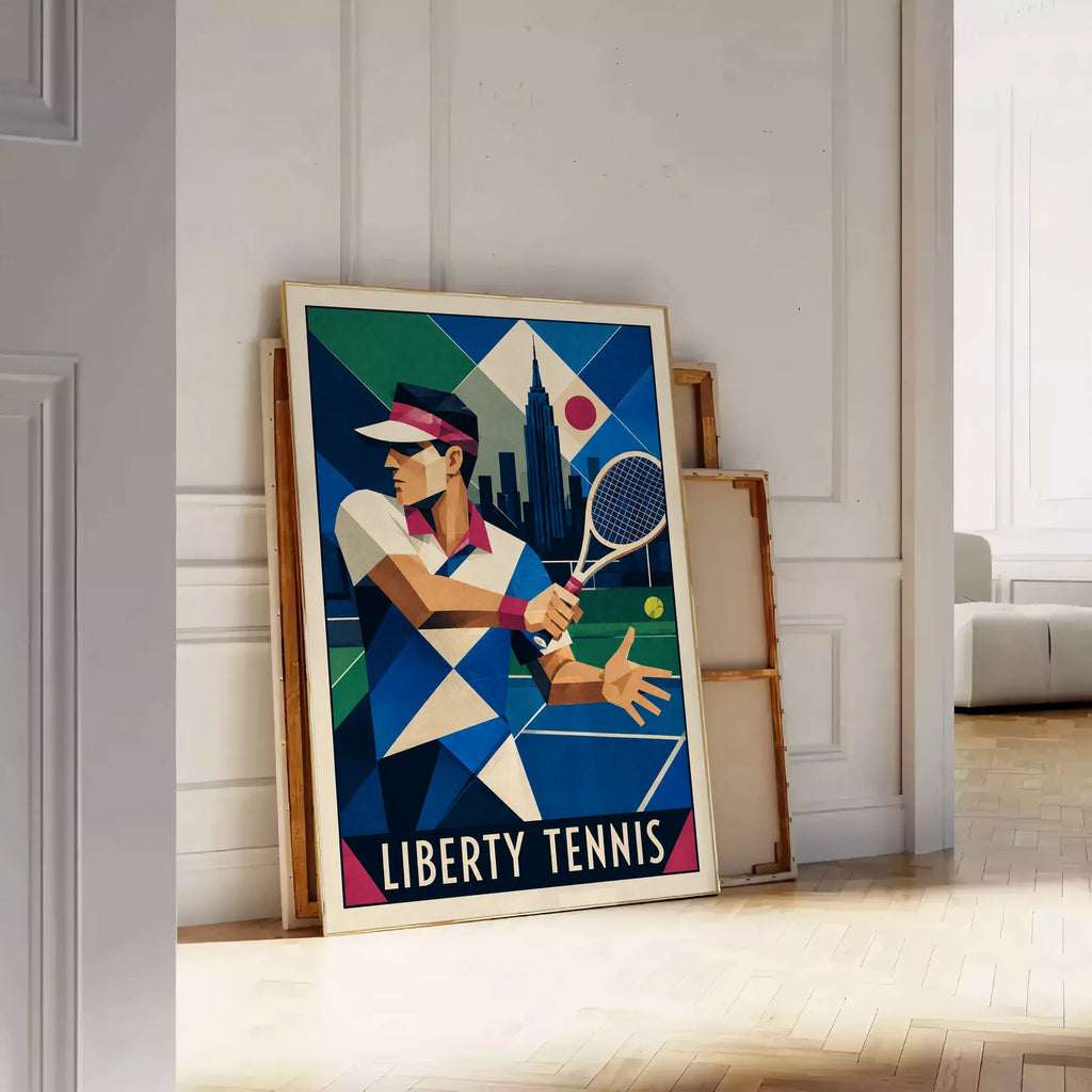 Affiche New York Tennis Art Deco Homme Forehand Followthrough, affiche Art déco de tennis new-yorkaise