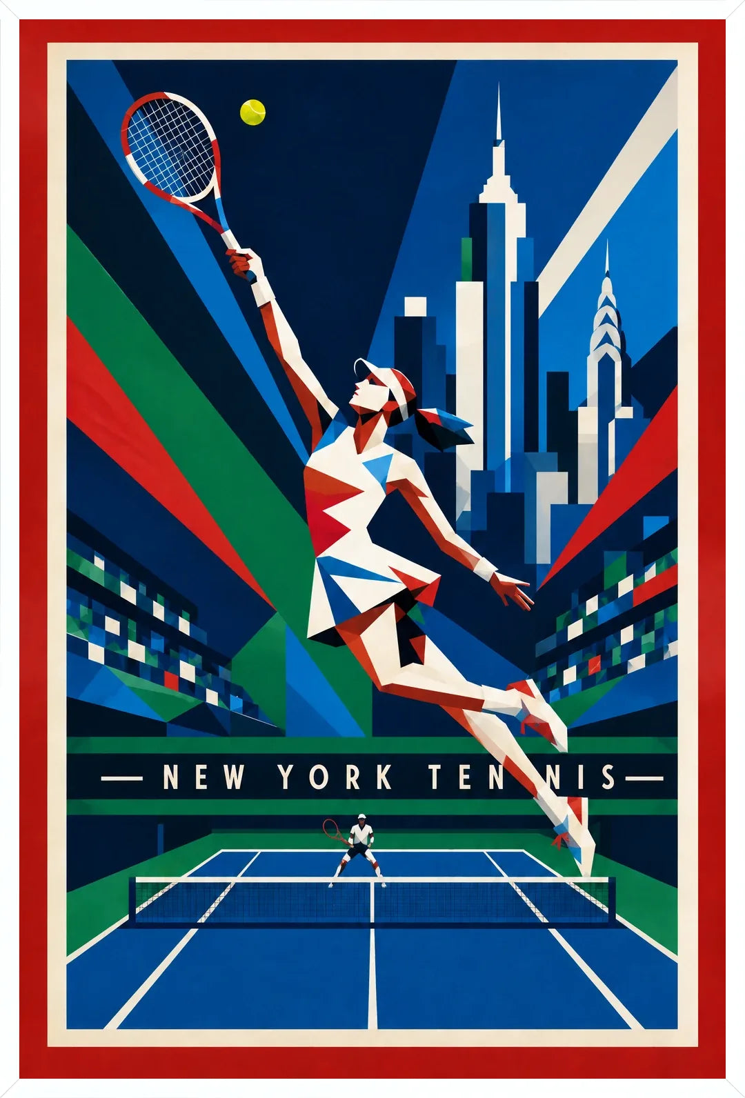 Affiche New York Tennis New York Tennis Femme action offensive, affiche Art déco de tennis new-yorkaise