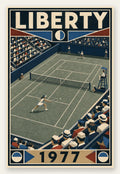 Affiche New York Tennis Liberty Tennis 1977 Femme Har-Tru dernière année, affiche Art déco de tennis new-yorkaise