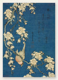 Affiche Hokusai cerisier en fleurs et bouvreuil, cascade florale estampe japonaise