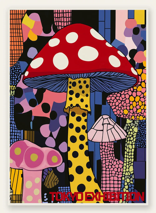 Affiche champignon pop de Kusama art japonais